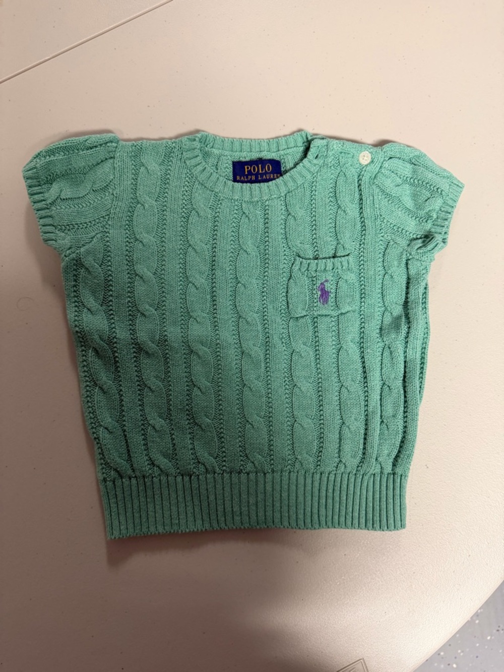 Polo by Ralph Lauren Mint Cable Knit Short Sleeve Sweater